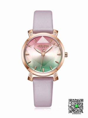 นาฬิกา Julius JA-1158 สายหนัง หน้าปัดกระจกเหลี่ยม สีชมพูสวย ของแท้ ส่งฟรี มีบริการเก็บเงินปลายทาง