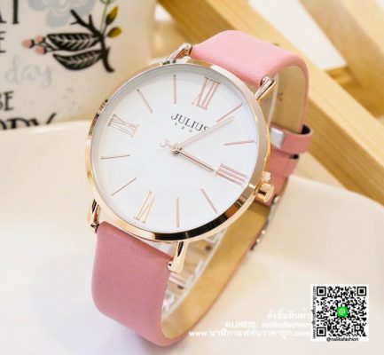 นาฬิกา Julius JA-1107M สายหนัง สีชมพู น่ารัก ราคาเบา ๆ ส่งฟรี มีบริการเก็บเงินปลายทาง