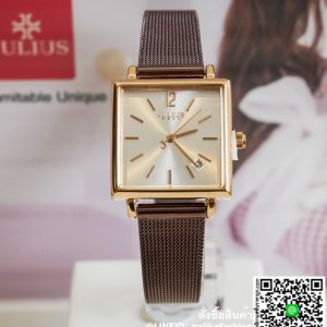 นาฬิกา Julius JA-1083 สีน้ำตาล หน้าปัดเหลี่ยม สวยเก๋ ของเเท้ ส่งฟรี มีบริการเก็บเงินปลายทาง