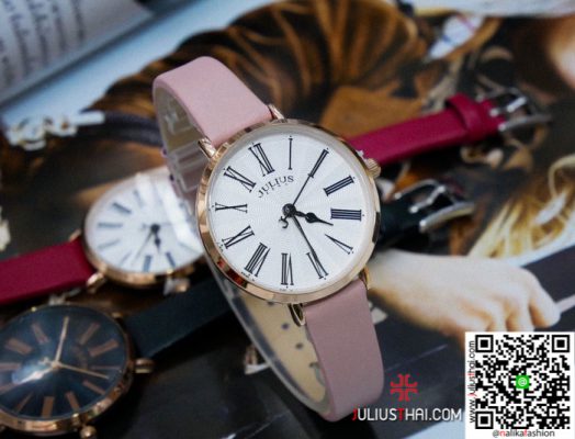 นาฬิกา Julius JA-1300 สายหนัง สีชมพู น่ารักมากกกก ใสๆ ของเเท้ ส่งฟรี มีบริการเก็บเงินปลายทาง
