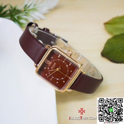 นาฬิกา Julius JA-1123 สีน้ำตาล หน้าปัดเหลี่ยม น่ารักๆ ของเเท้ ส่งฟรี มีบริการเก็บเงินปลายทาง
