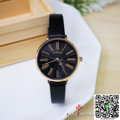 นาฬิกา Julius JA-1300 สายหนัง สีดำ น่ารัก ใสใส ของเเท้ ส่งฟรี มีบริการเก็บเงินปลายทาง