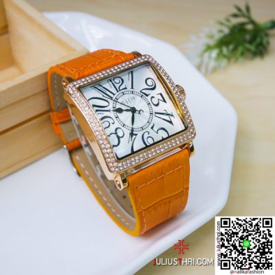 นาฬิกา Julius JA-612 สีส้ม หน้าปัดเหลี่ยม สวย ดูดี มีสไตล์ ส่งฟรี มีบริการเก็บเงินปลายทาง